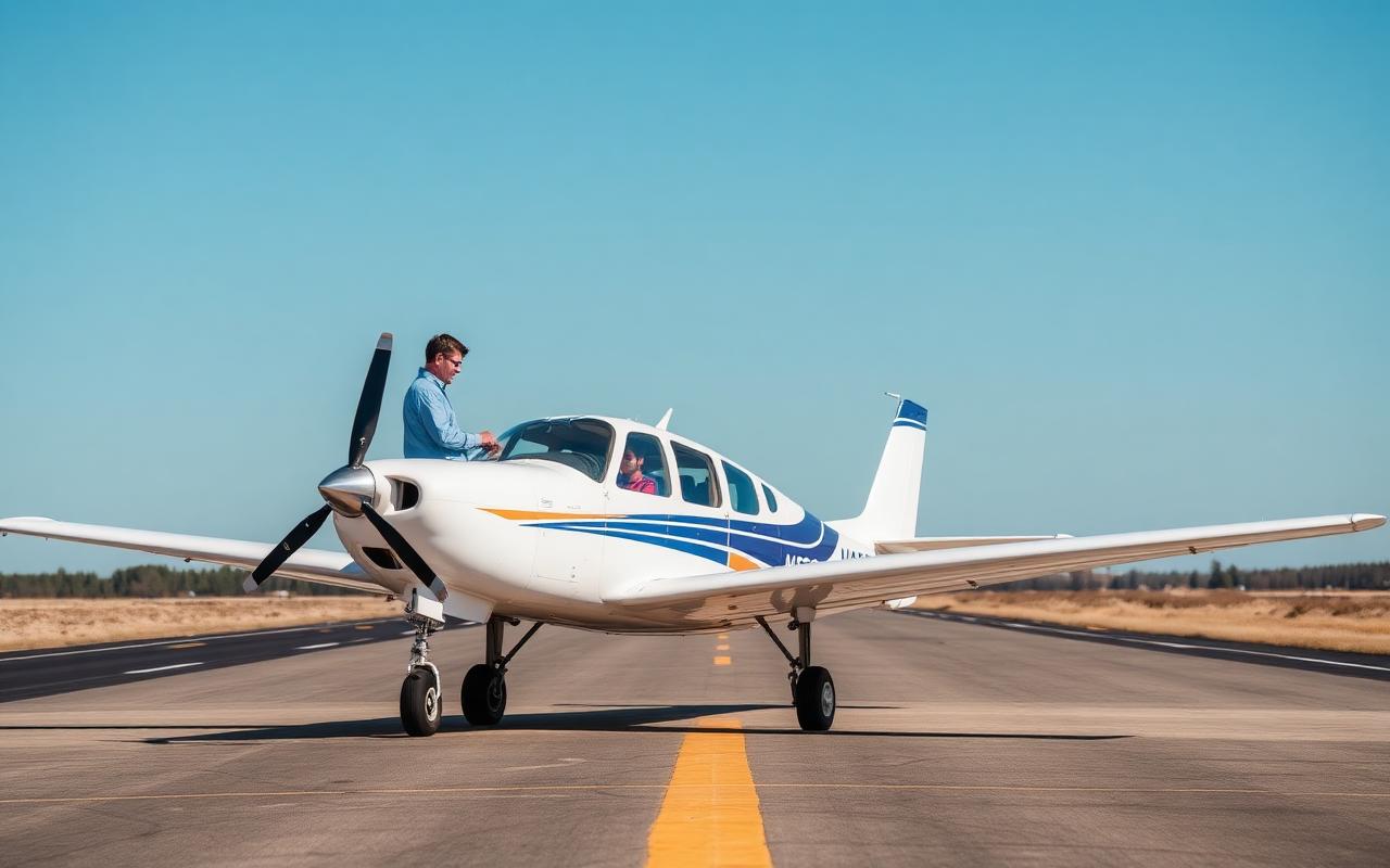 Cessna on runway with instructor